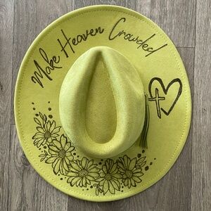 Hand burned wide brim hat